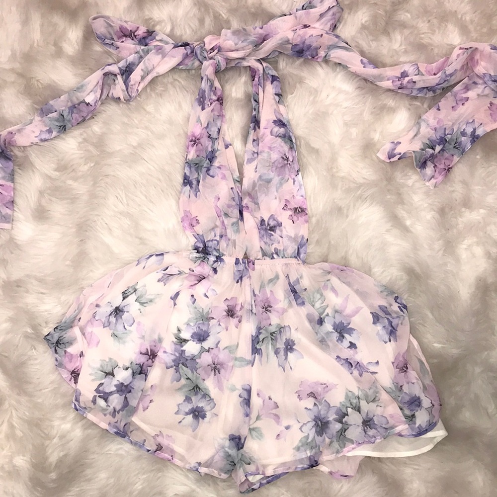 Pink Floral Halter Romper